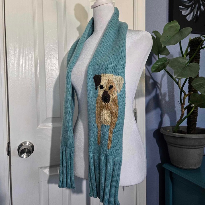 NWOT Anthropologie Wooden Ships Blue Pug Mohair Blend Scarf For Dog Lovers