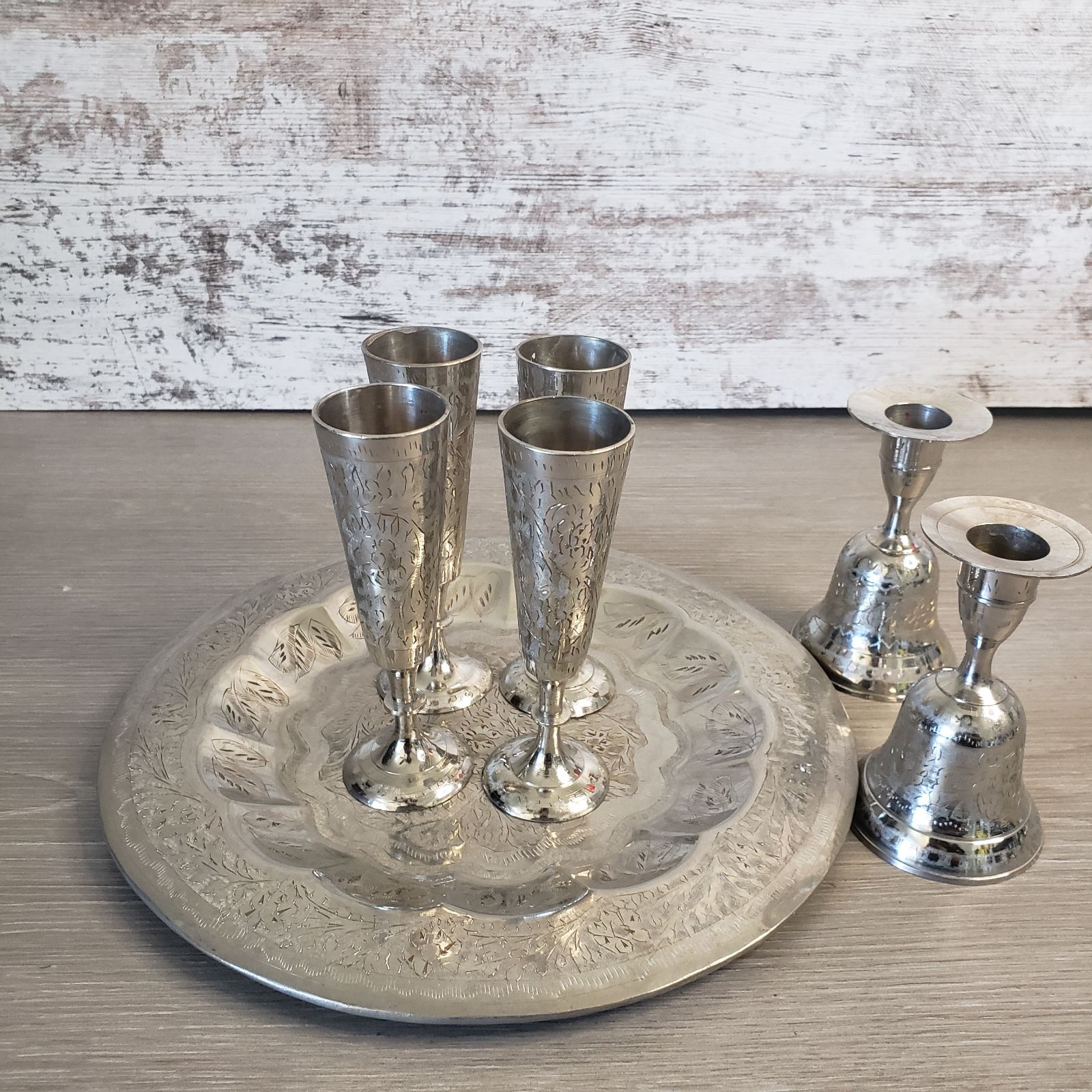 Vtg. World Gift Z.Y. Cordial Set/Candle Holders
