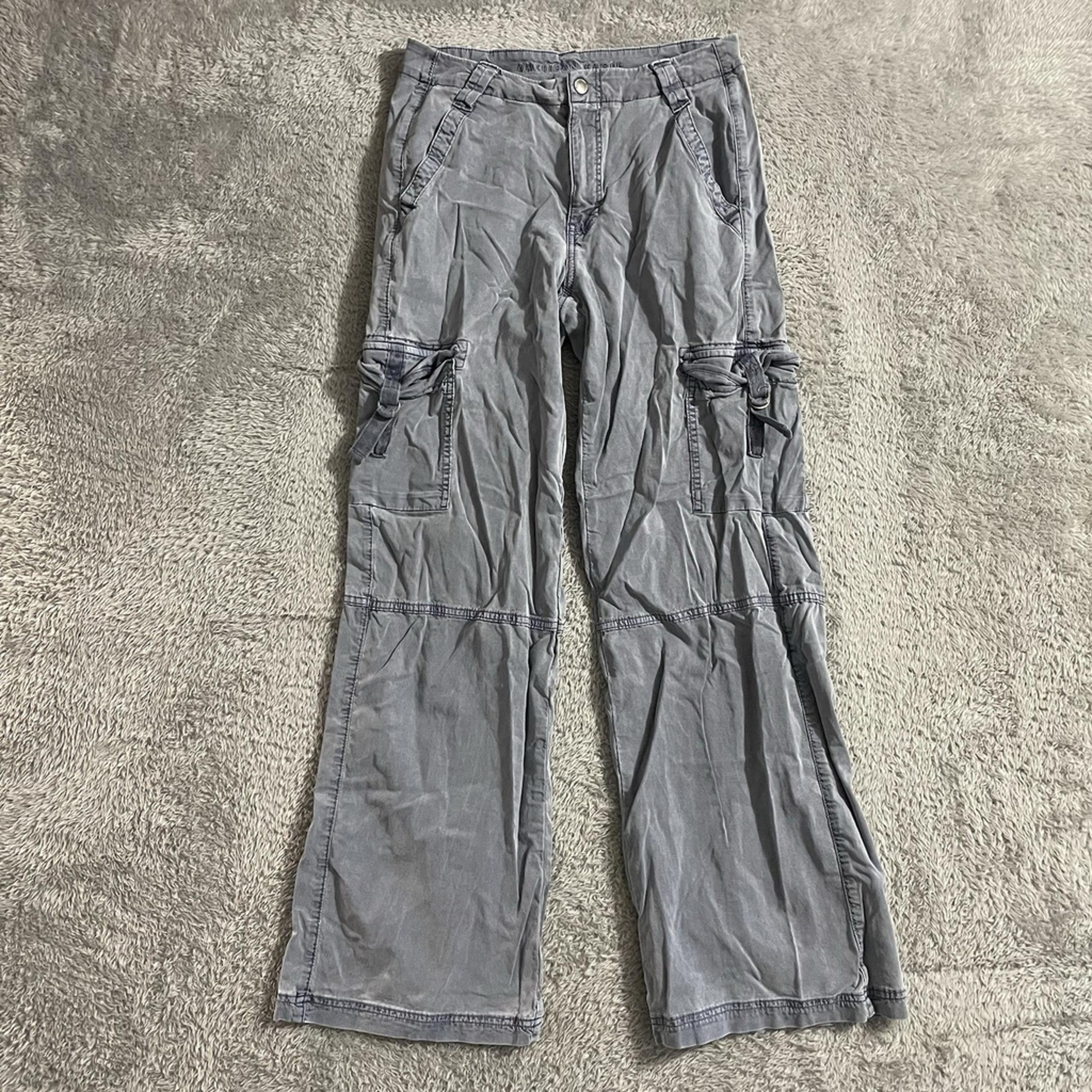 American Eagle Cargo Pants Womens Size 2 Super High Rise Baggy Wide Leg Blue