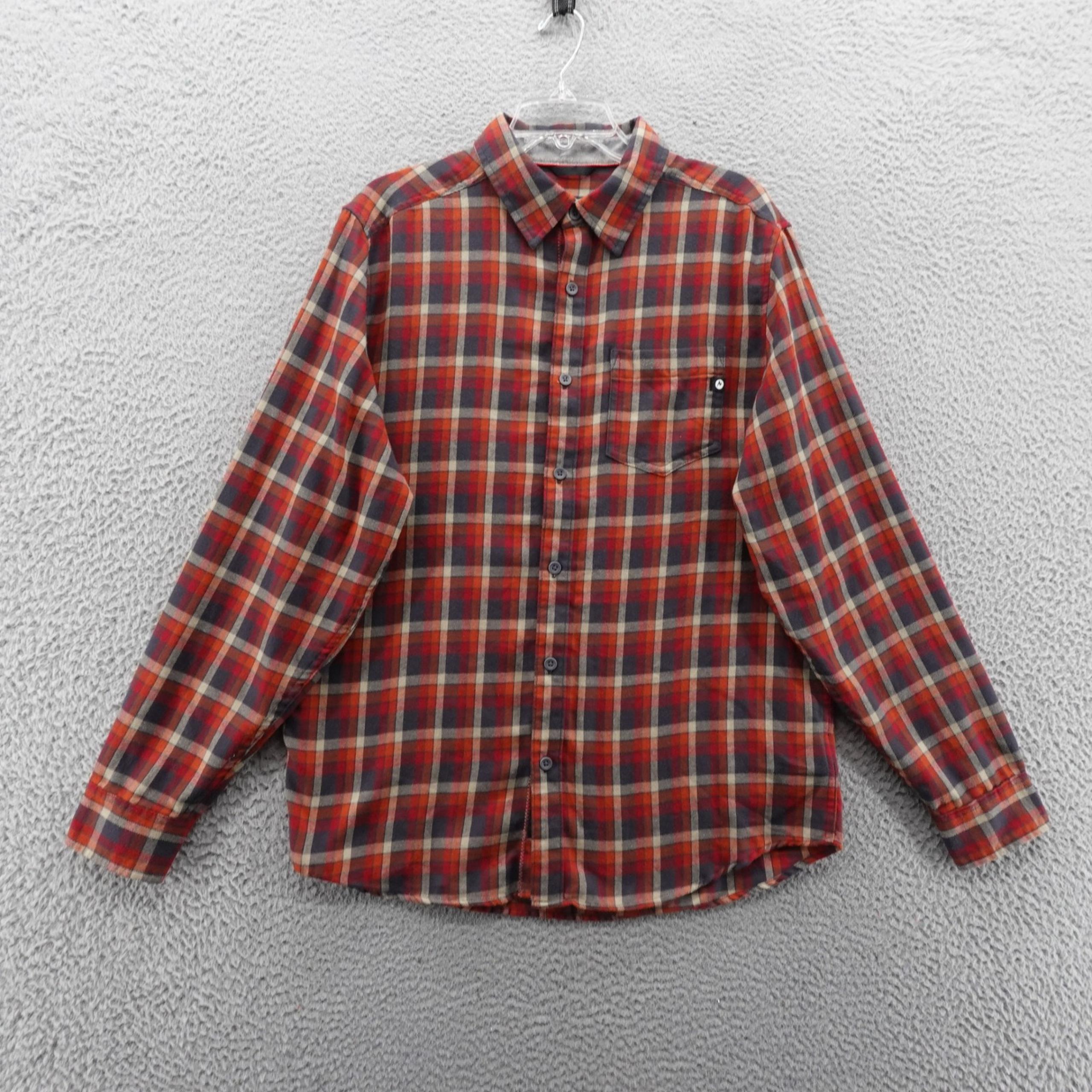 Marmot Flannel Shirt Plaid Button Up Large Red Beige Mens Recycled Cotton
