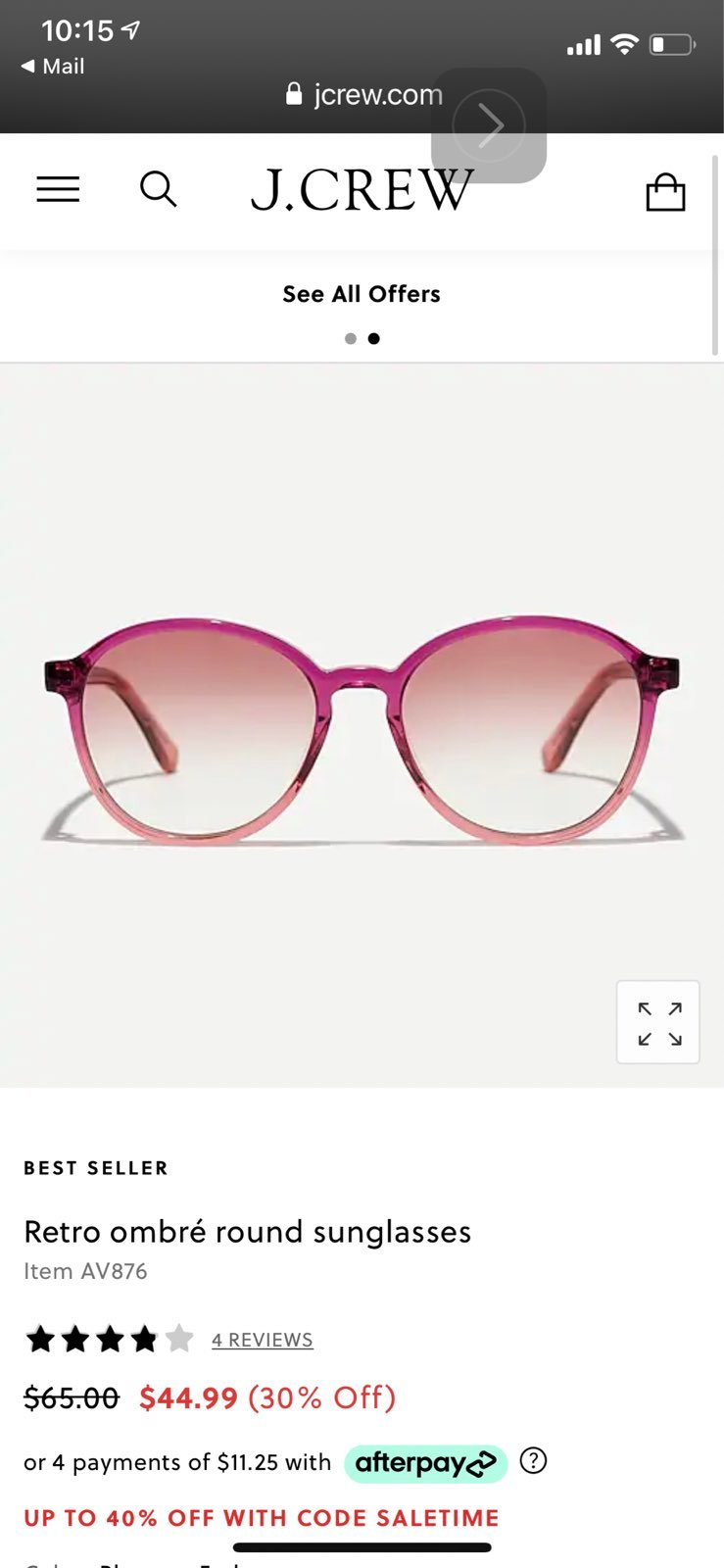 J.Crew Retro Ombré Round Sunglasses - Blossom Fade - Purple