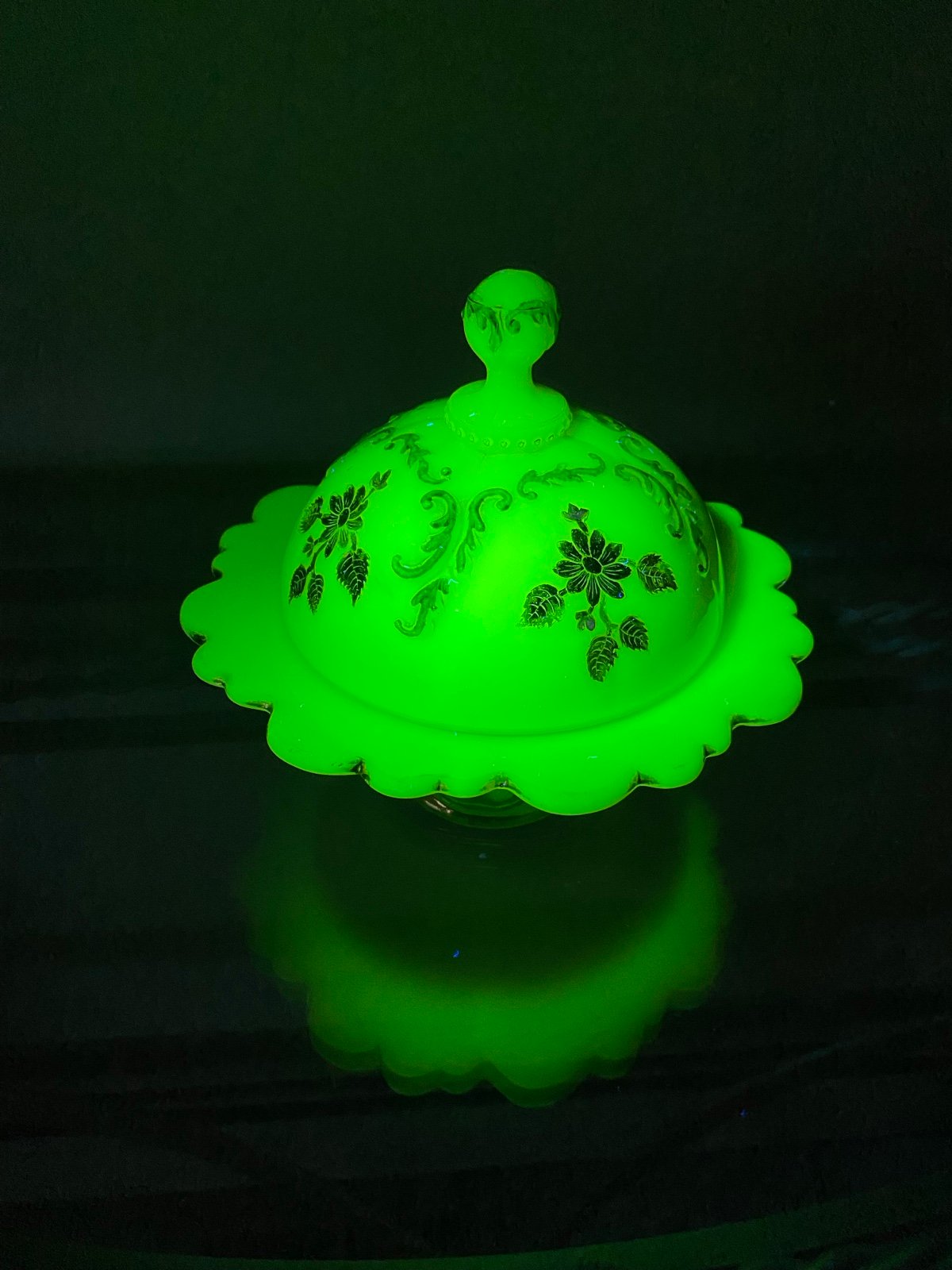 Antique Northwood Intaglio Custard glass butter dish custard glass Glows!