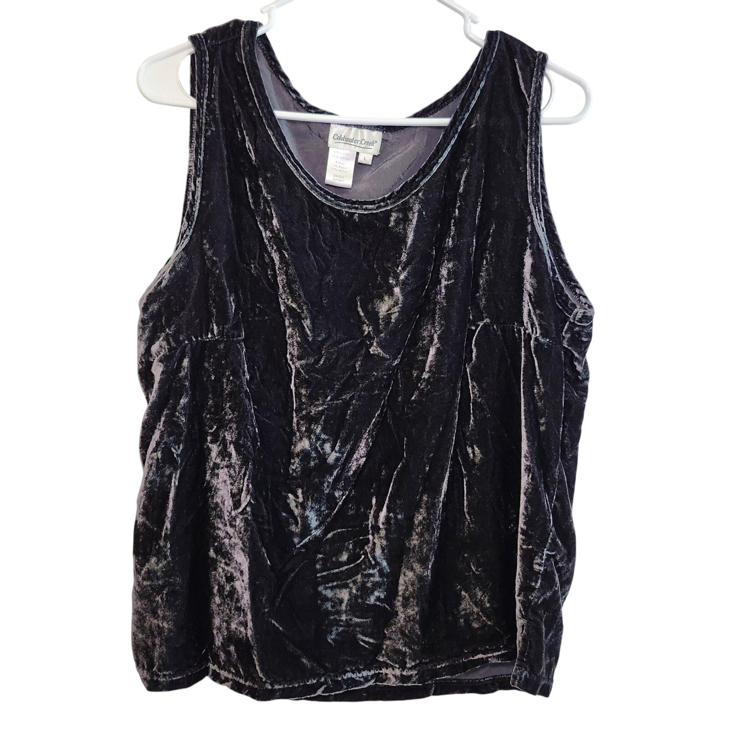 Coldwater Creek Women's Black Tank Top Crushed Velvet Sleeveless, Size L