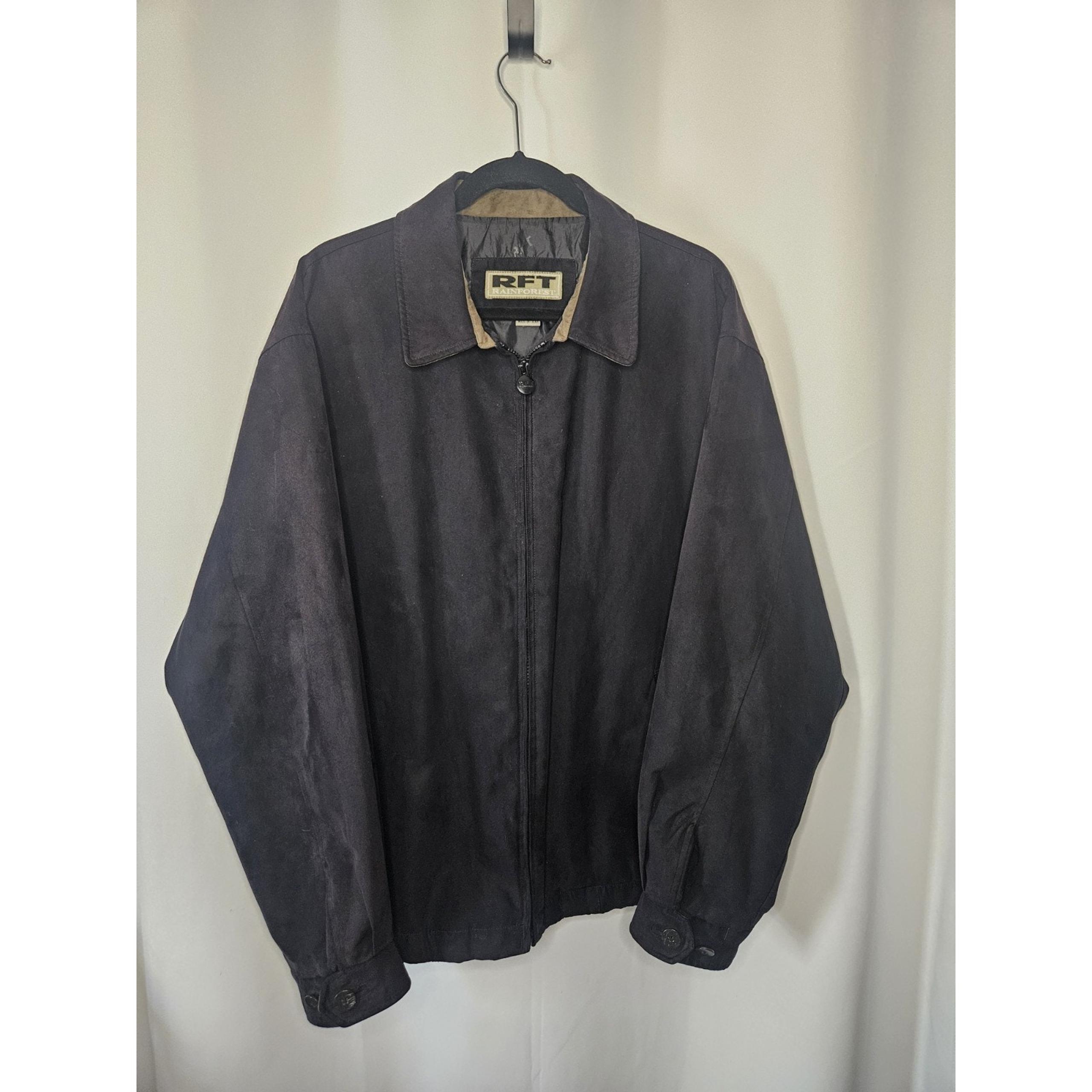 Vintage RFT Rainforest Black Micro Suede Jacket XL Inside Zipper Phone Pocket