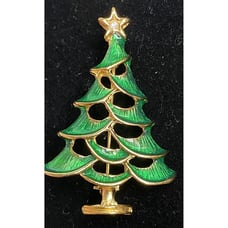 Christmas Holiday Tree Brooch Green Gold Jewelry