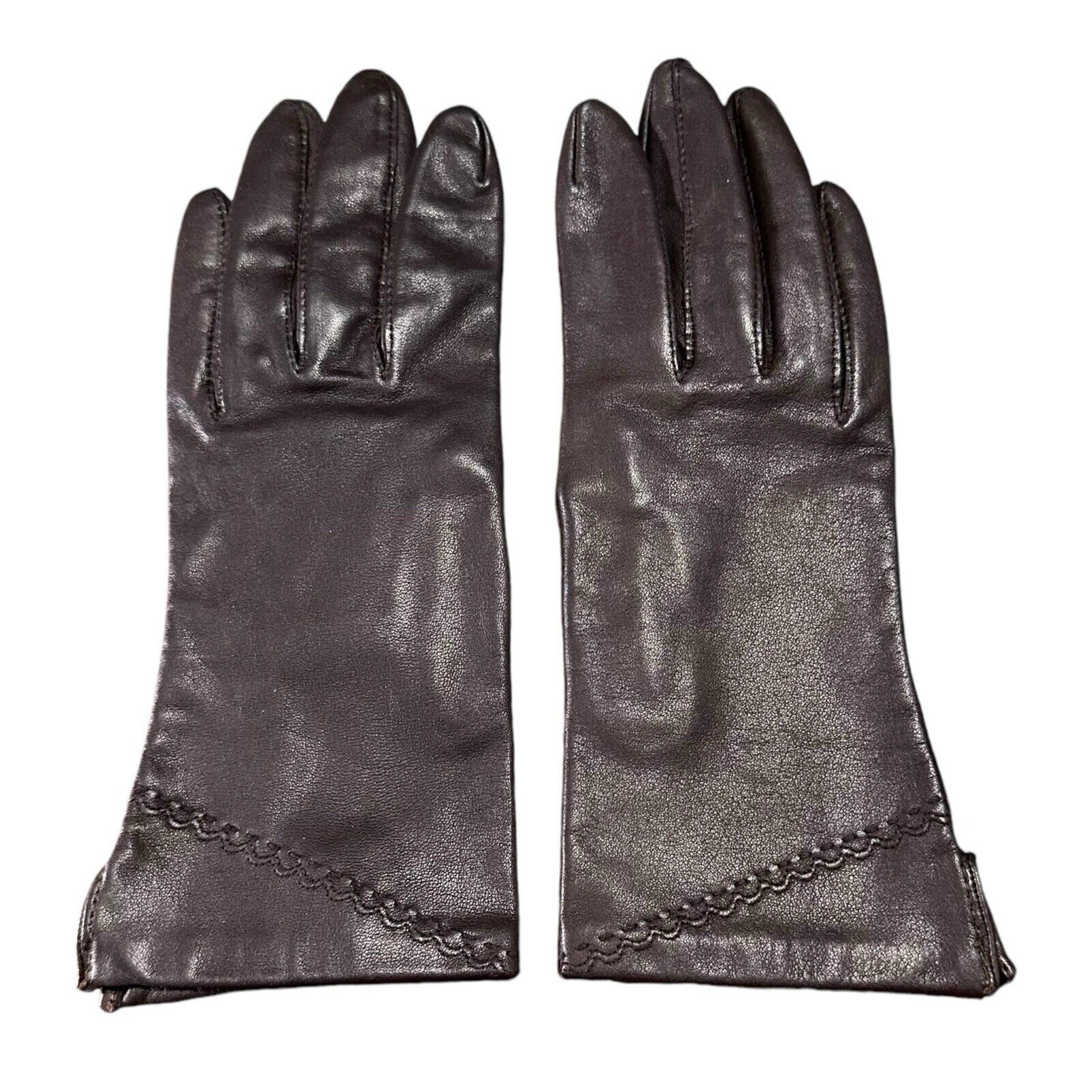 FOWNES BROWN LEATHER GLOVES w/ ANTRON LINING, PHILIPPINES sz 6-1/2, Vintage