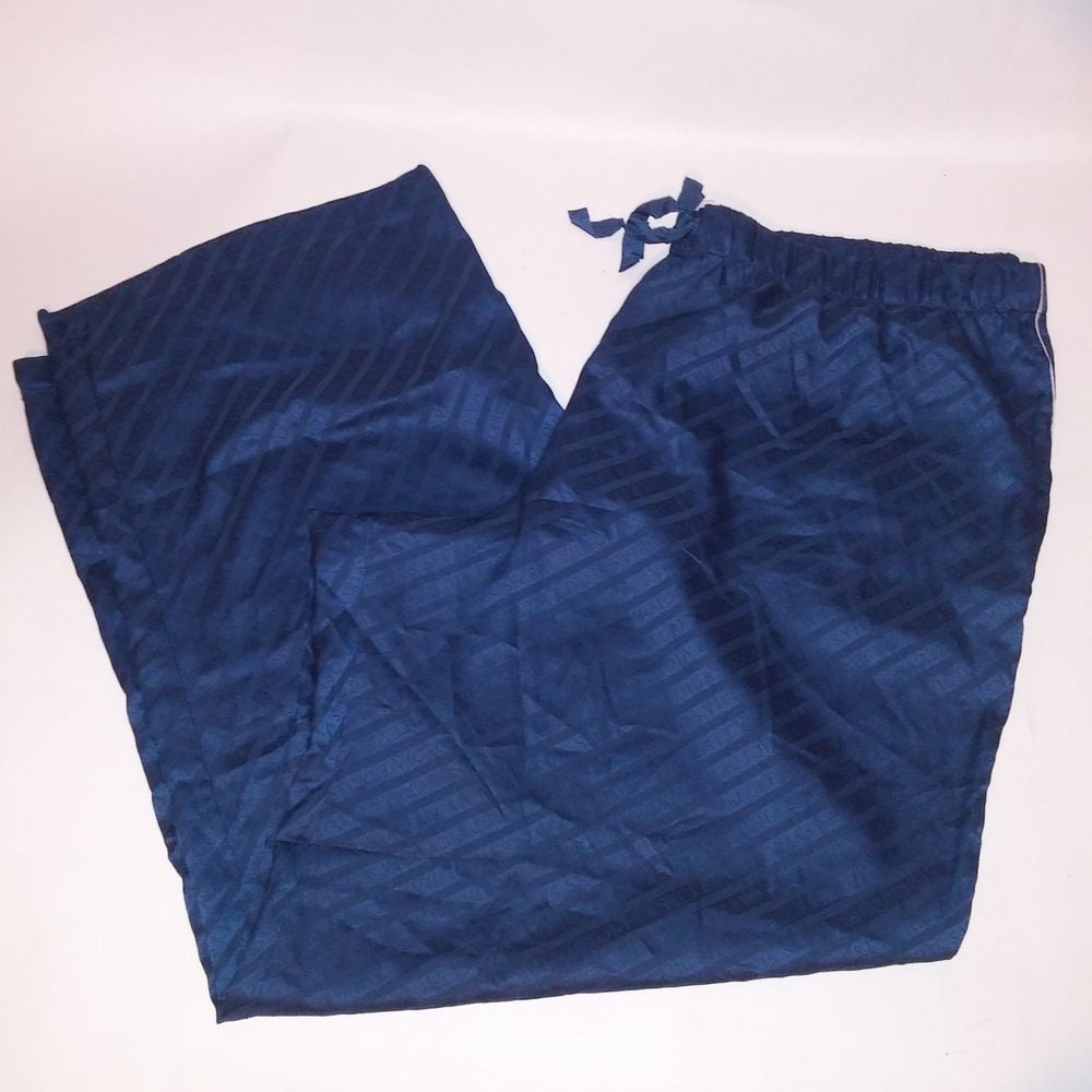 Victoria Secret Sleepwear Pajama Bottom Pants XXL 2X Teal Blue Logo Stripe Satin