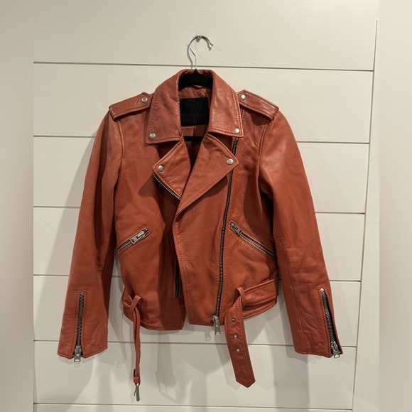 All Saints Balfern biker leather jacket in Rosewood