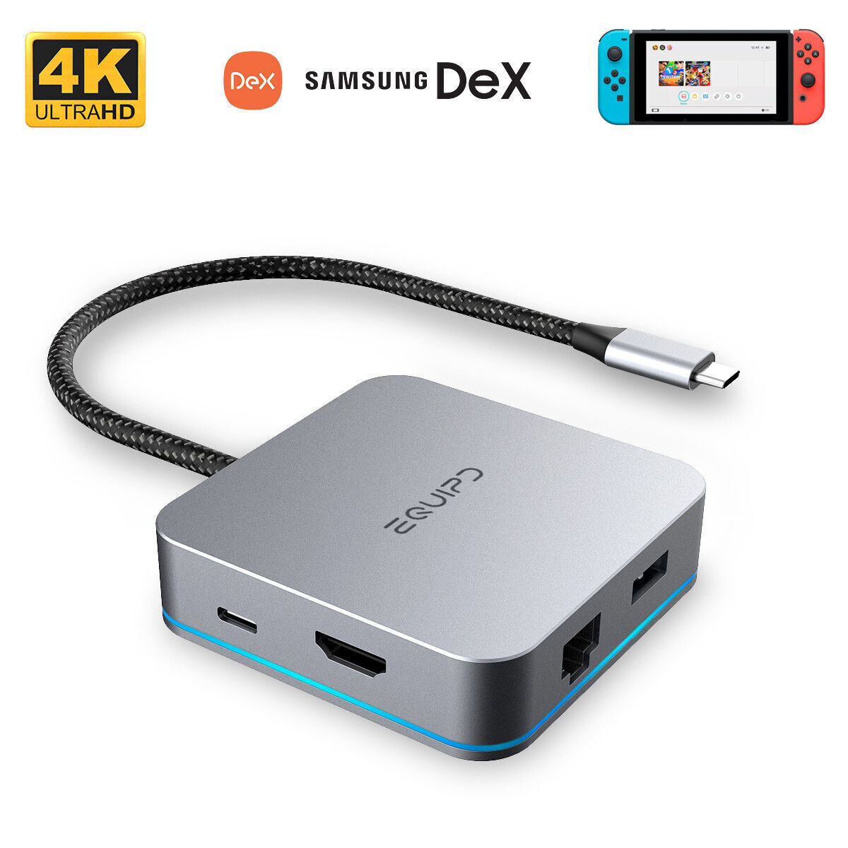 EQUIPD USB-C Hub Type C to 4K HDMI / RJ45 LAN / 3 USB 3.0 for Macbook / Switch