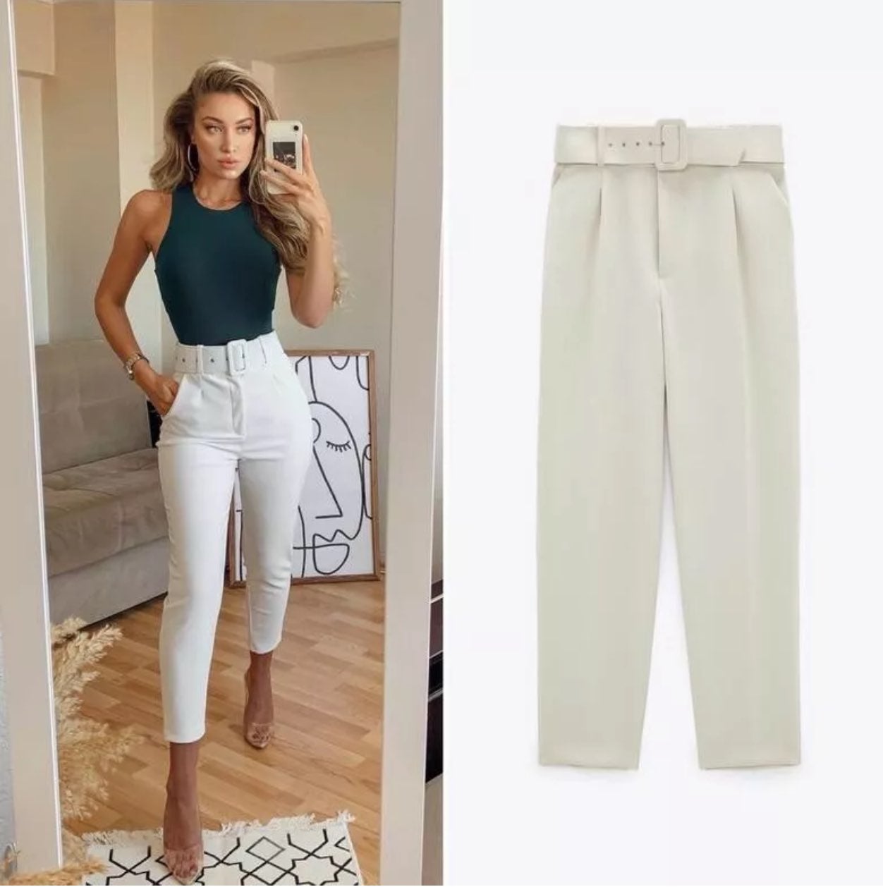 Zara blogger high waited belted pants