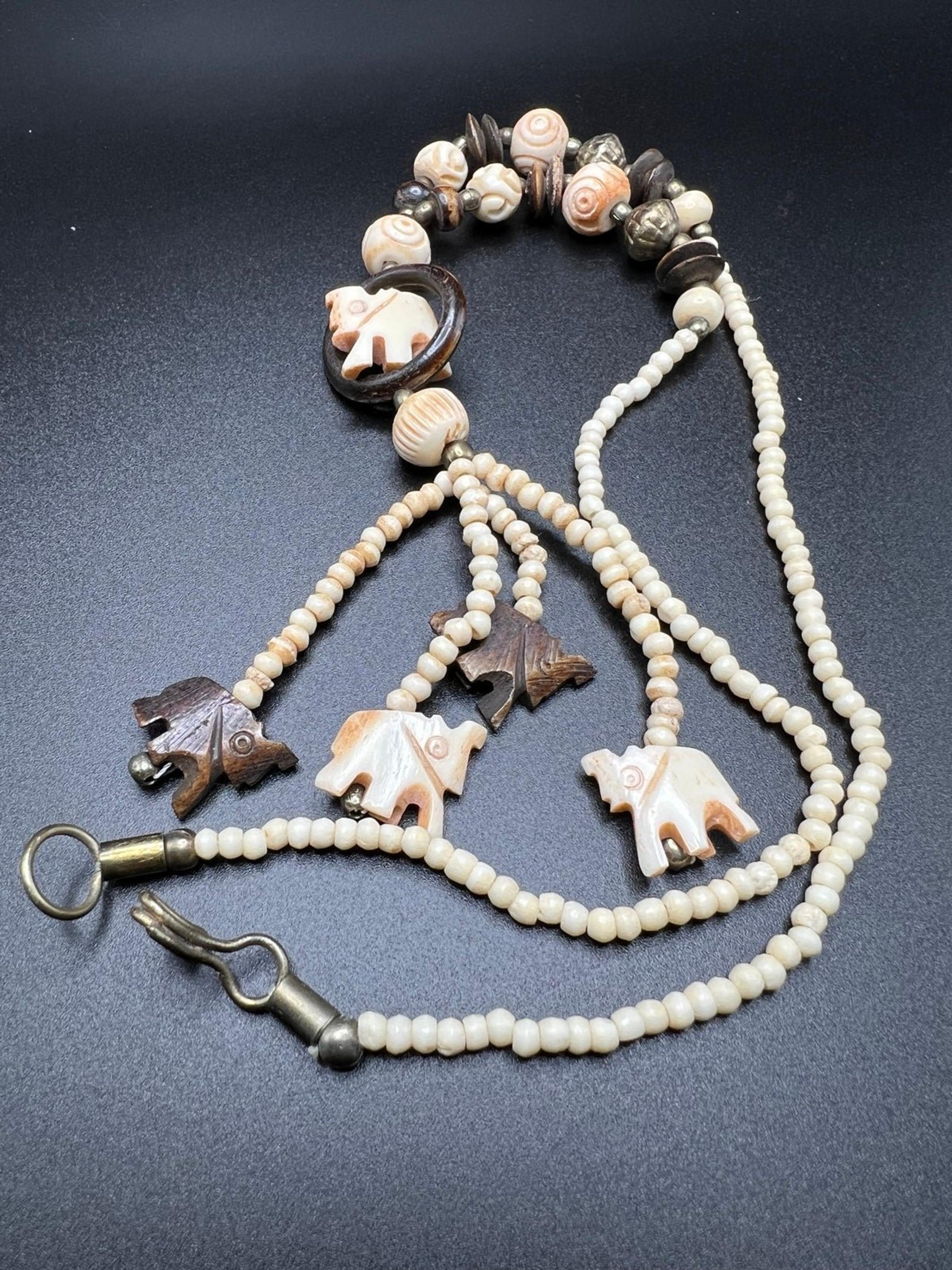 Wooden and Ivory colored Elephant Statement Necklace