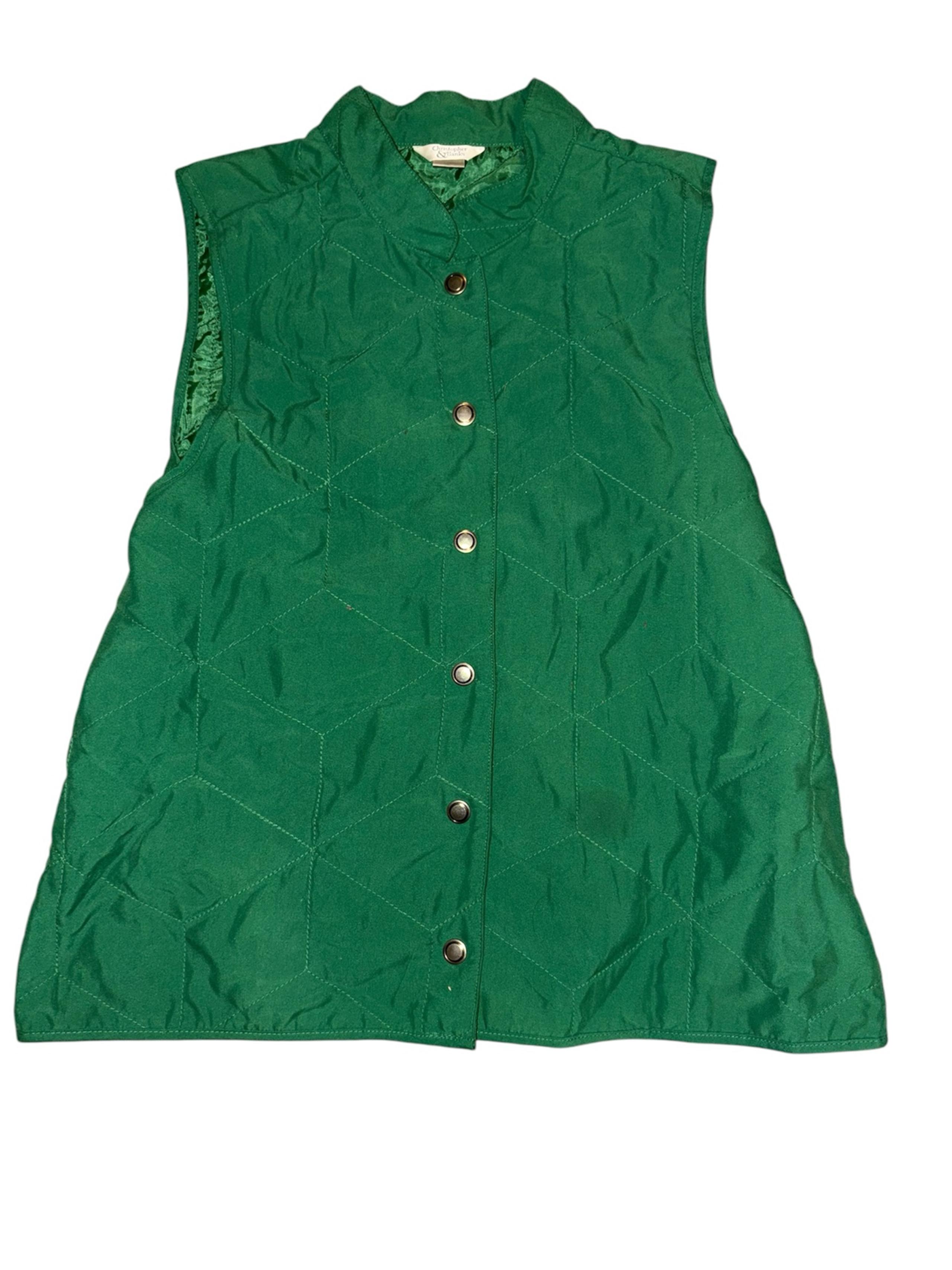 Christopher Banks Puff Vest Green Stand Collar Zip Snap Lined Size M