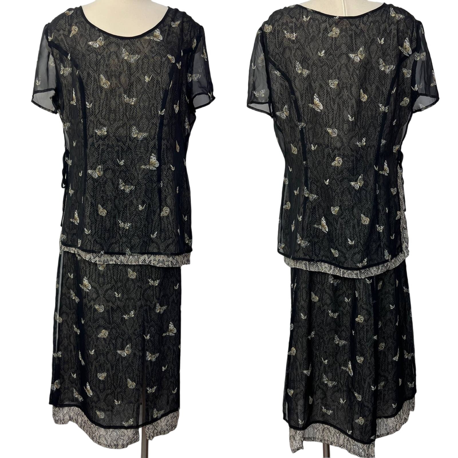 Betty Barclay Vintage Matching SET Blouse Midi Skirt Butterfly Print 44 (US L)