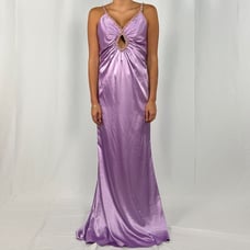 Cassandra Stone Satin Purple Open Back Maxi Prom Dress Gown Beaded New Size 8