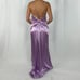 Cassandra Stone Satin Purple Open Back Maxi Prom Dress Gown Beaded New Size 8