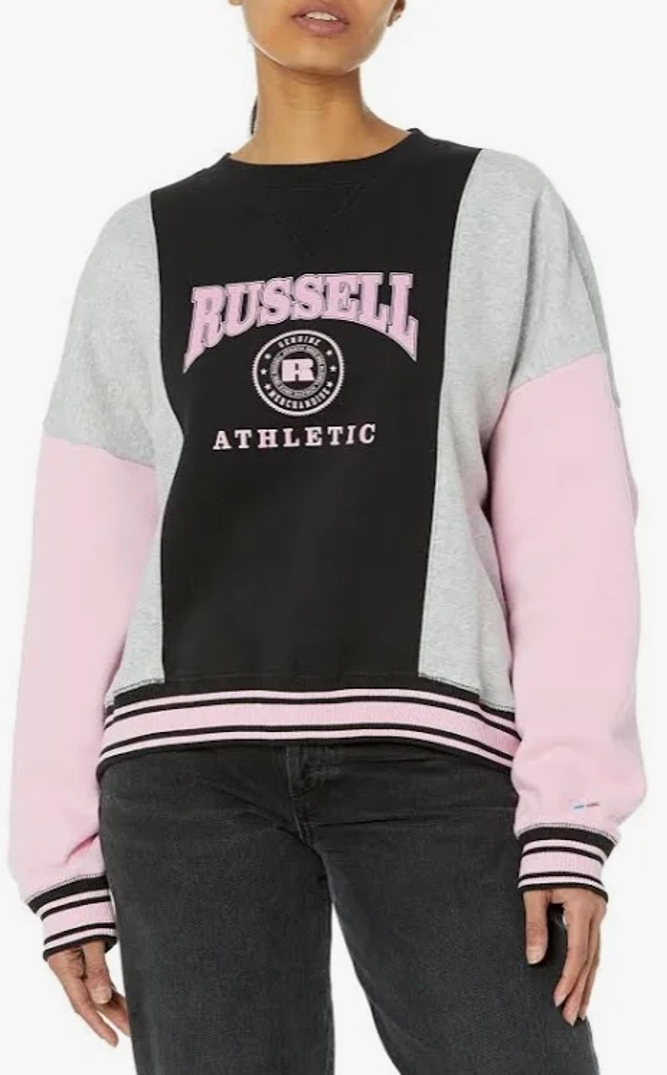Russell Athletic Women's Graphic Logo Pink/Black Color Block Sweatshirt