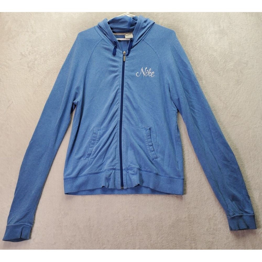 Nike Hoodie Women Large Blue Lightweight Stretch Long Sleeve Drawstring Full Zip