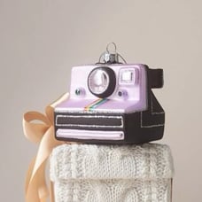 Anthropologie Purple Retro Polaroid Camera Tree Ornament New Hand Blown Glass