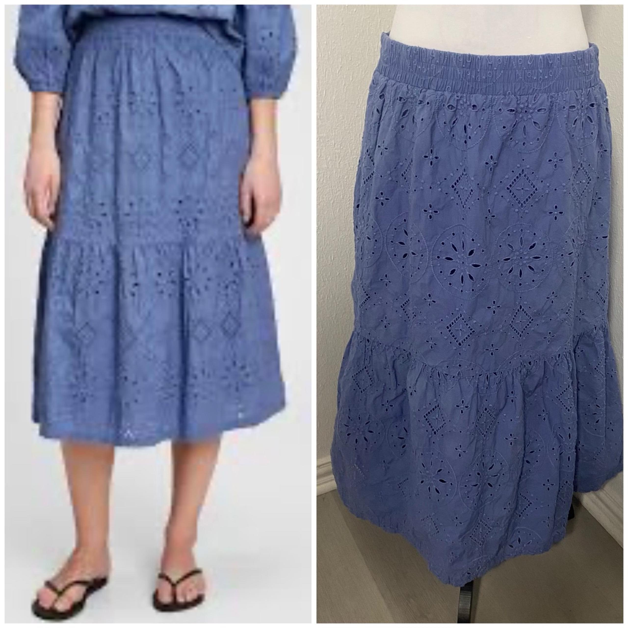 GAP Women’s Eyelet Midi Skirt Large Size Embroidered Inner Lining 100% Cotton