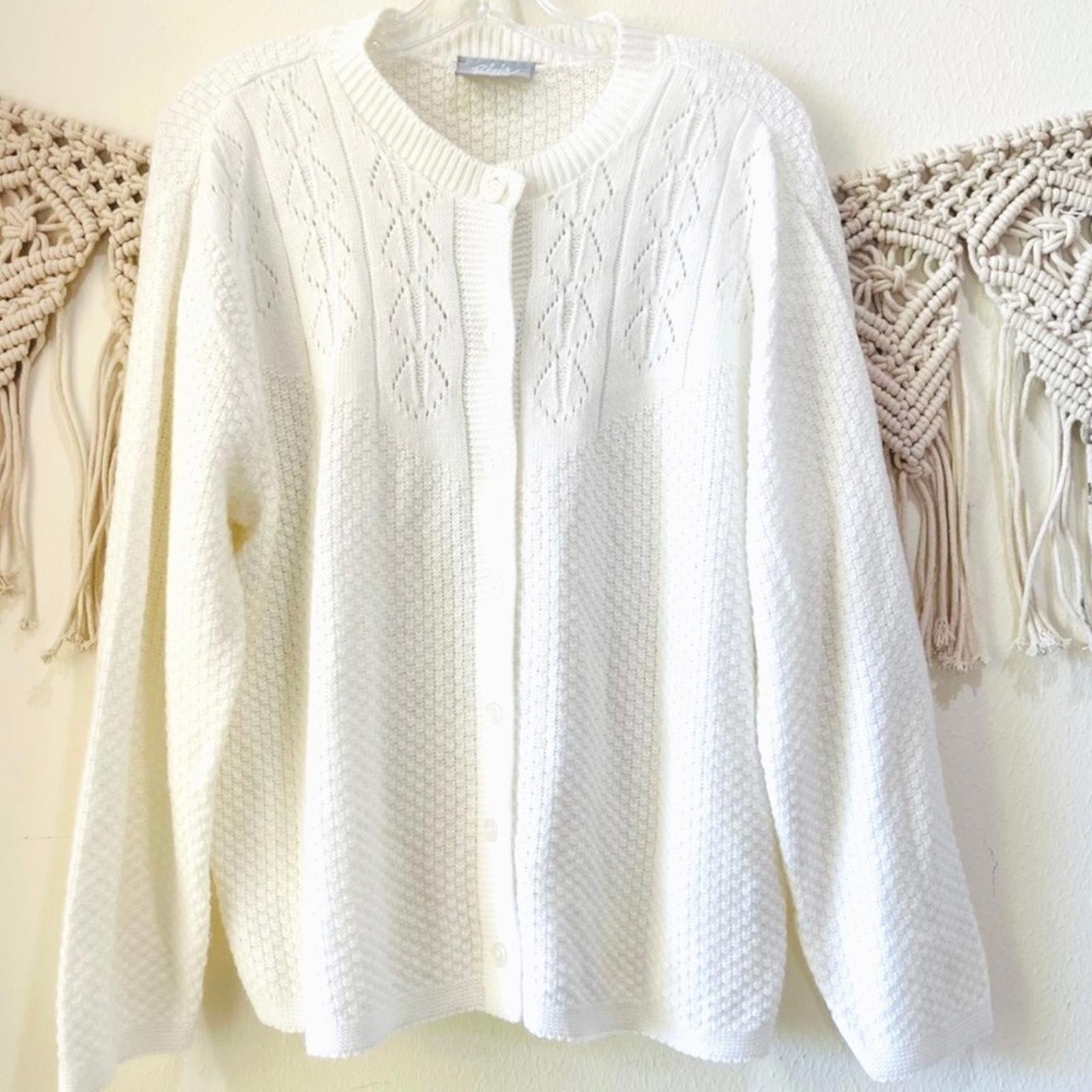 Blair White Pointelle Knit Cardigan Sweater