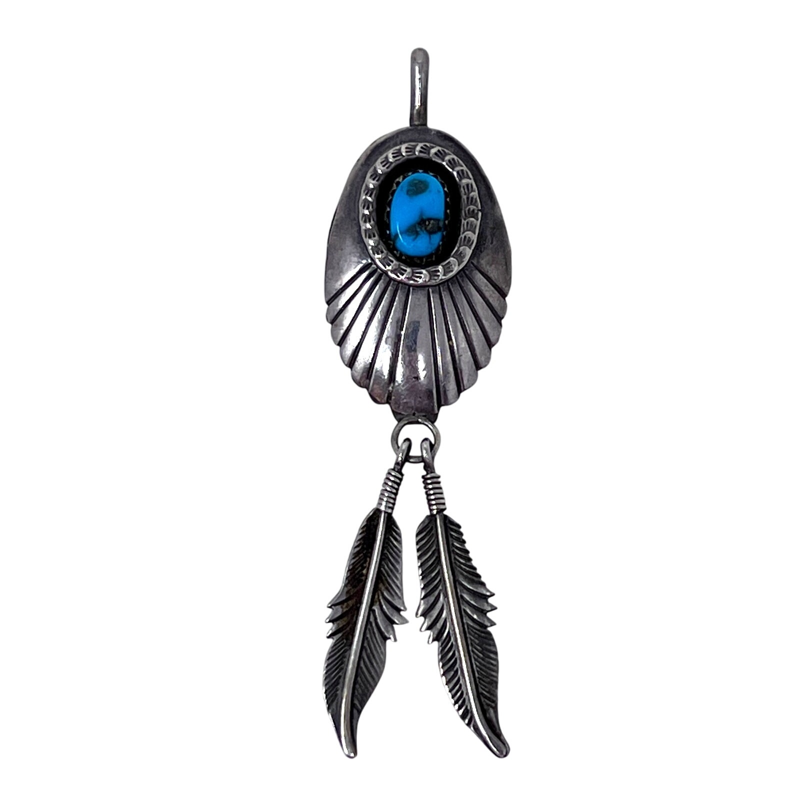 Sterling Silver Native Navajo Turquoise 3 Pendant Feathers Vintage Jewerly