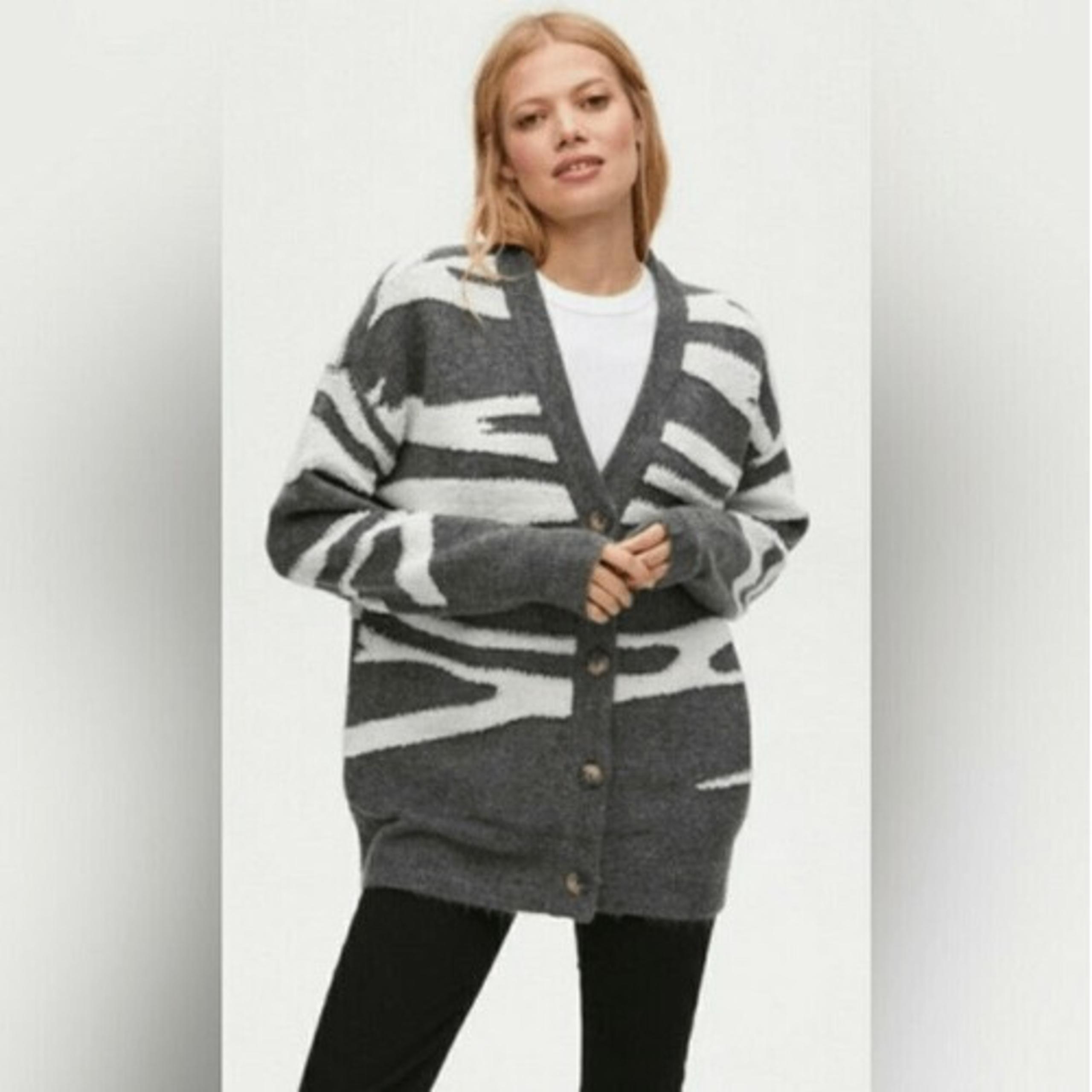 -Nell Cardigan Sweater- Brushed Stroke Jacquard Gray Size 2X NWT! - Michael Stars
