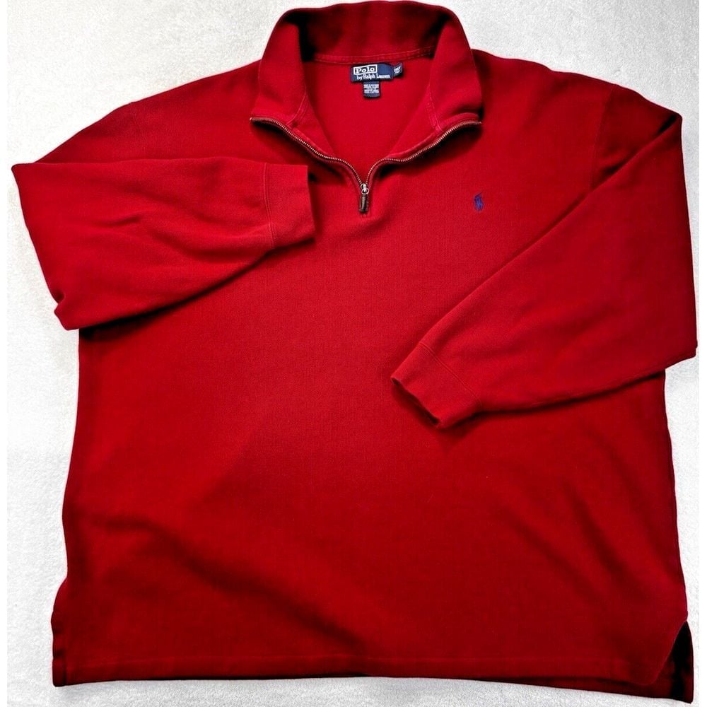 Polo Ralph Lauren Red 1/4 Zip Men 2XL Tall VTG LS Christmas Grandpa Core USA
