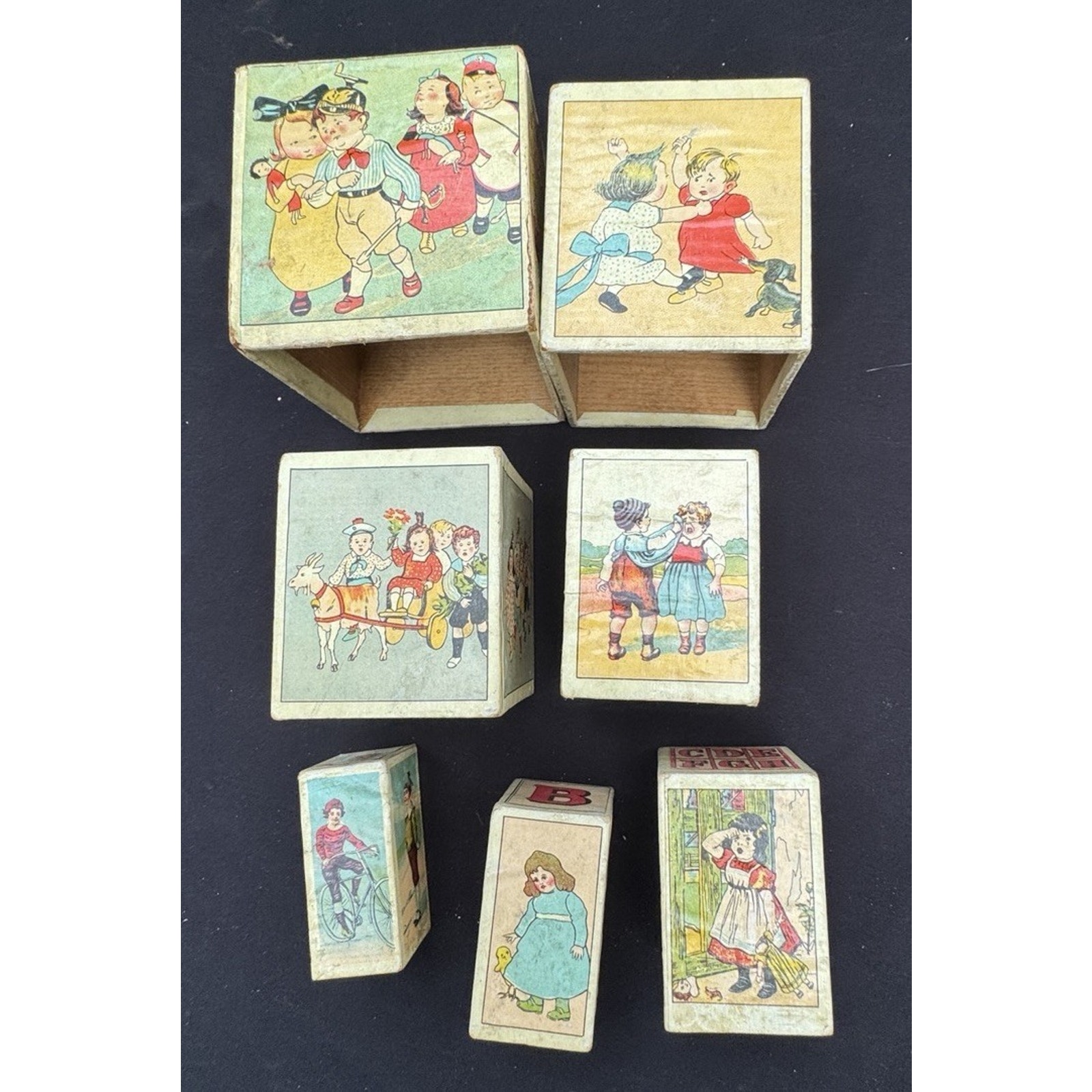 Beautiful 1900s Antique Childrens Nesting Boxes Early Lithograph Made In Germany