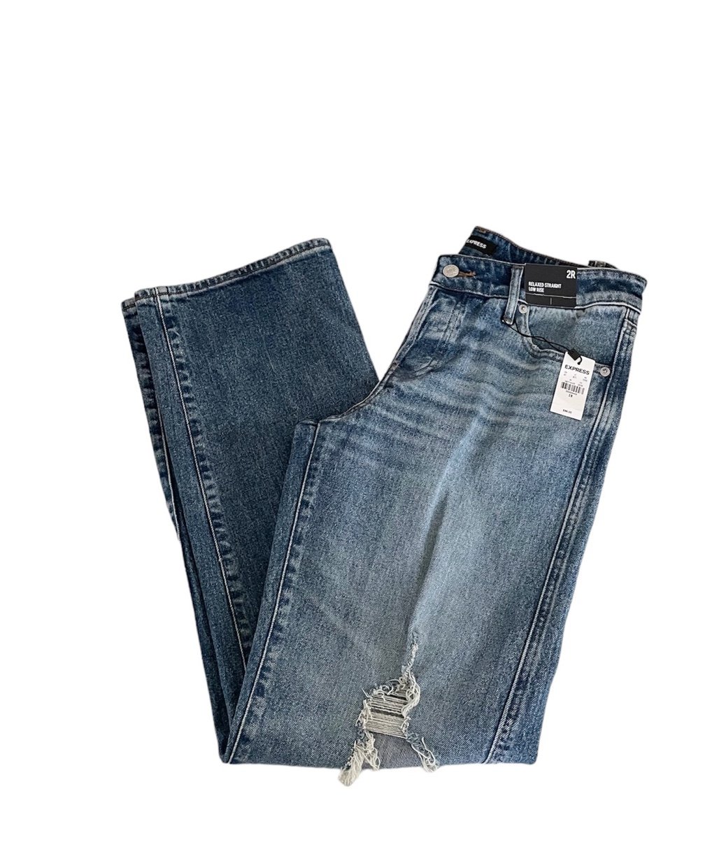 Express Relaxed Straight Leg Low Rise Distress Ripped Blue Jeans Women’s size 2R