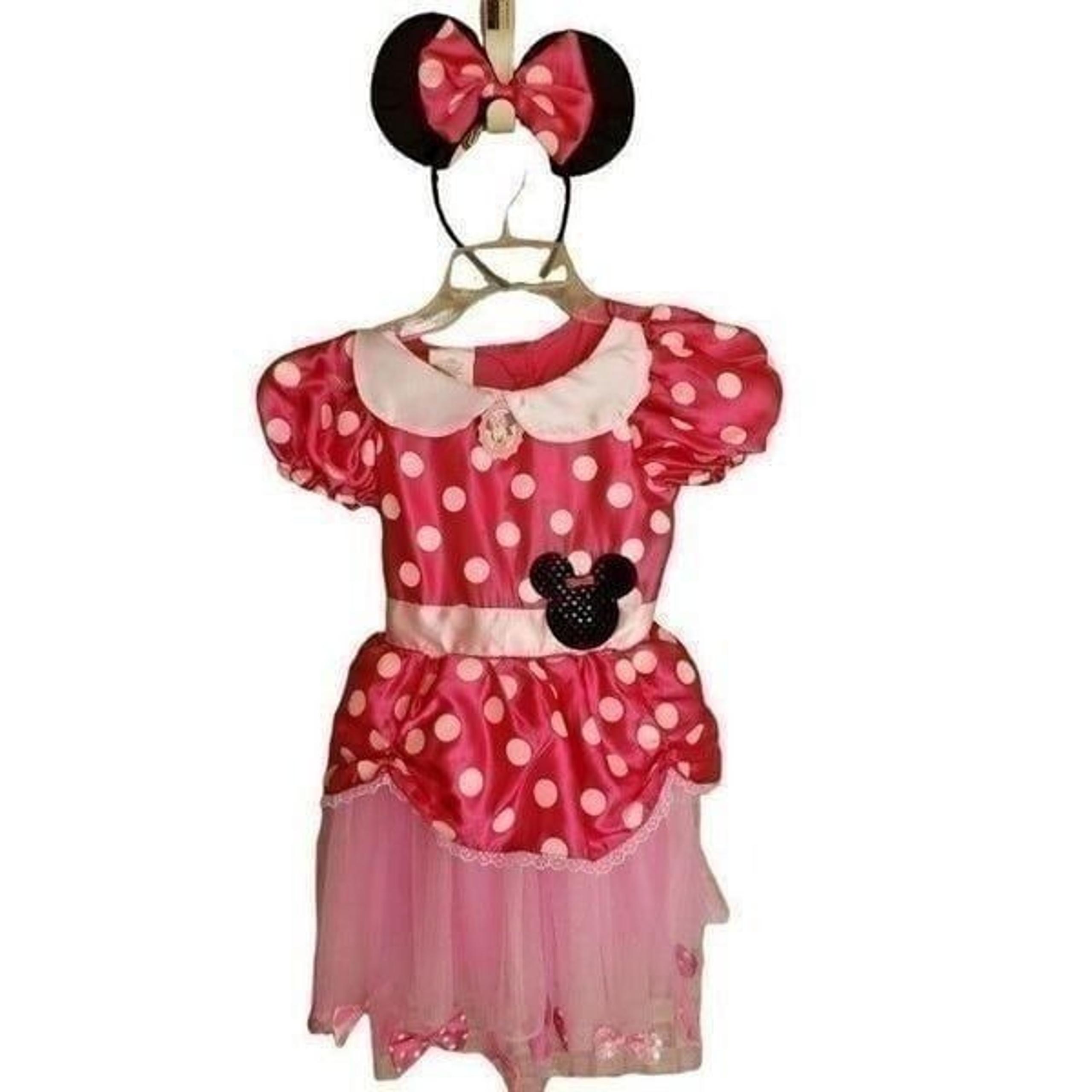 Girls Disney Minnie Mouse Costume Pink White Polka Dot Minnie Ears Costume 4-6X