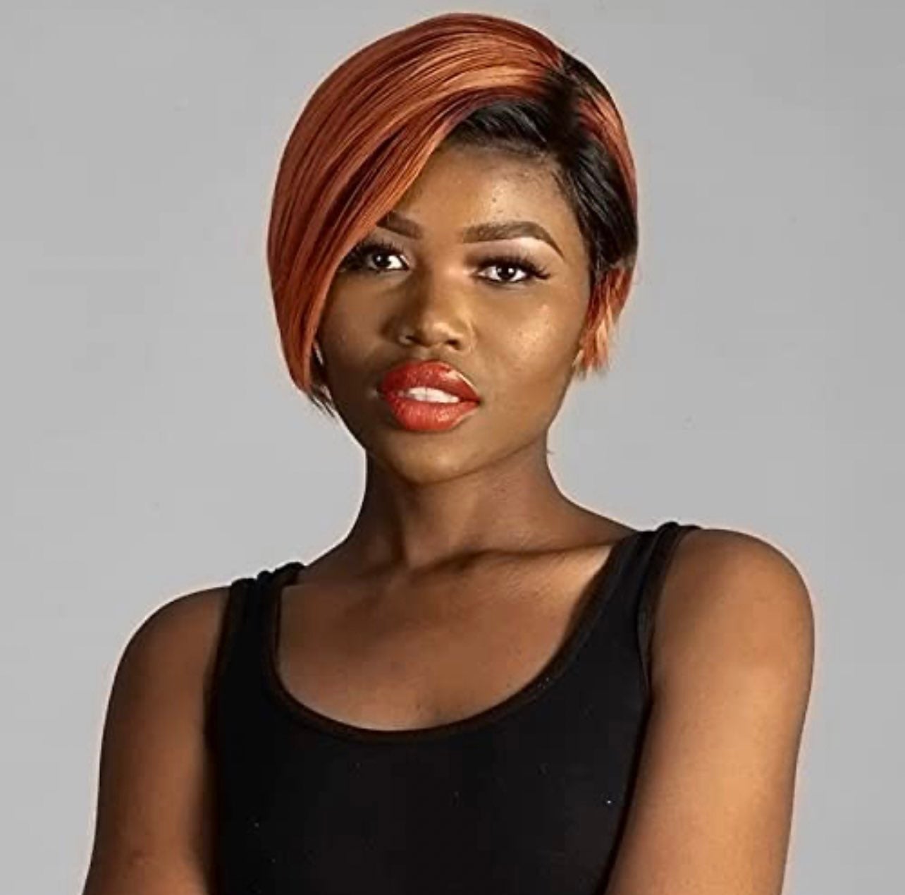 Pangdonglai human hair wig pixie cut wigs for women straight wigs with side bang