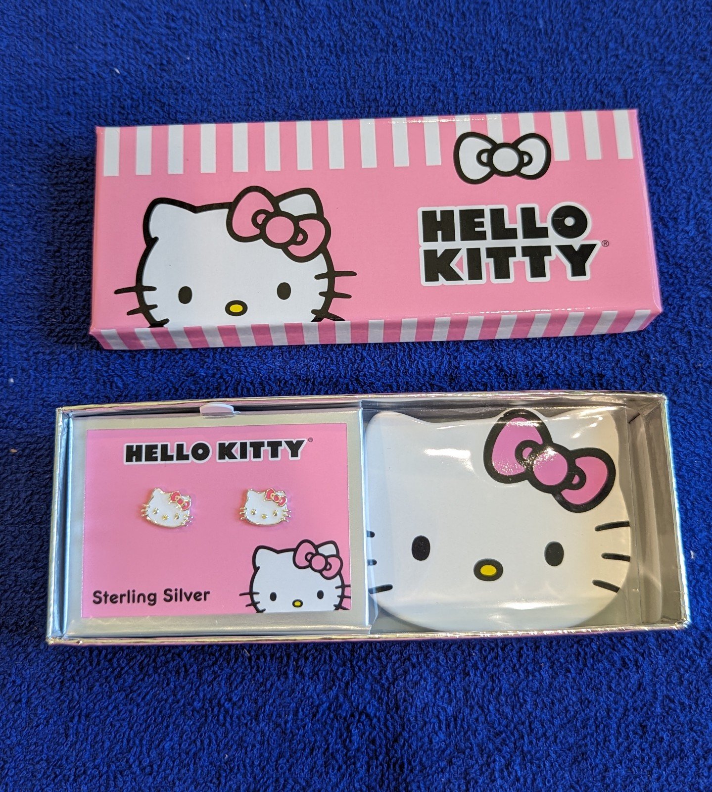 Hello Kitty Sterling Silver/Enamel Earrings w/Trinket Dish NEW IN BOX!