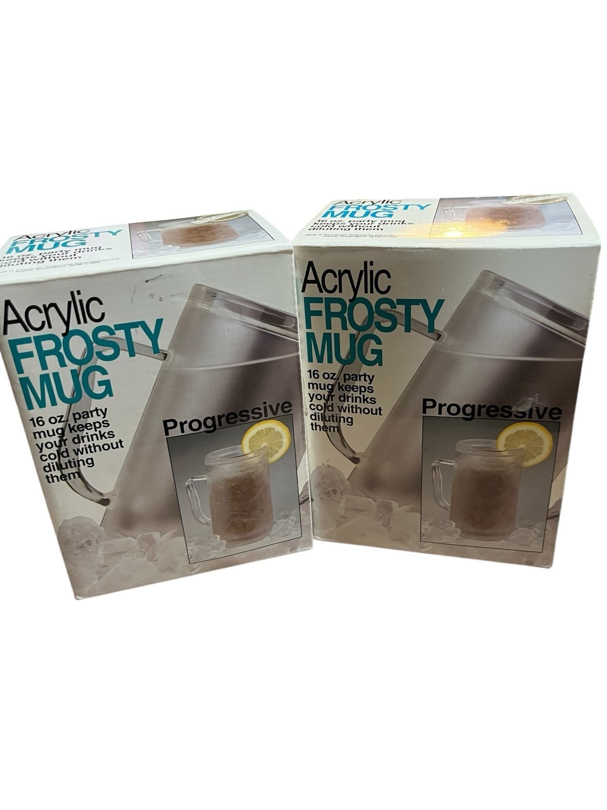Two Vintage Progressive Acrylic Frosty 16 Oz Clear Mug W Orginal Box