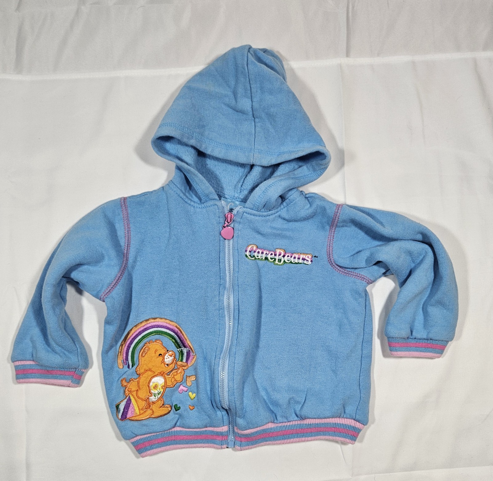Vintage Y2K 2003 Embroidered Care Bears Hooded Zip Up Sweater sz 24m