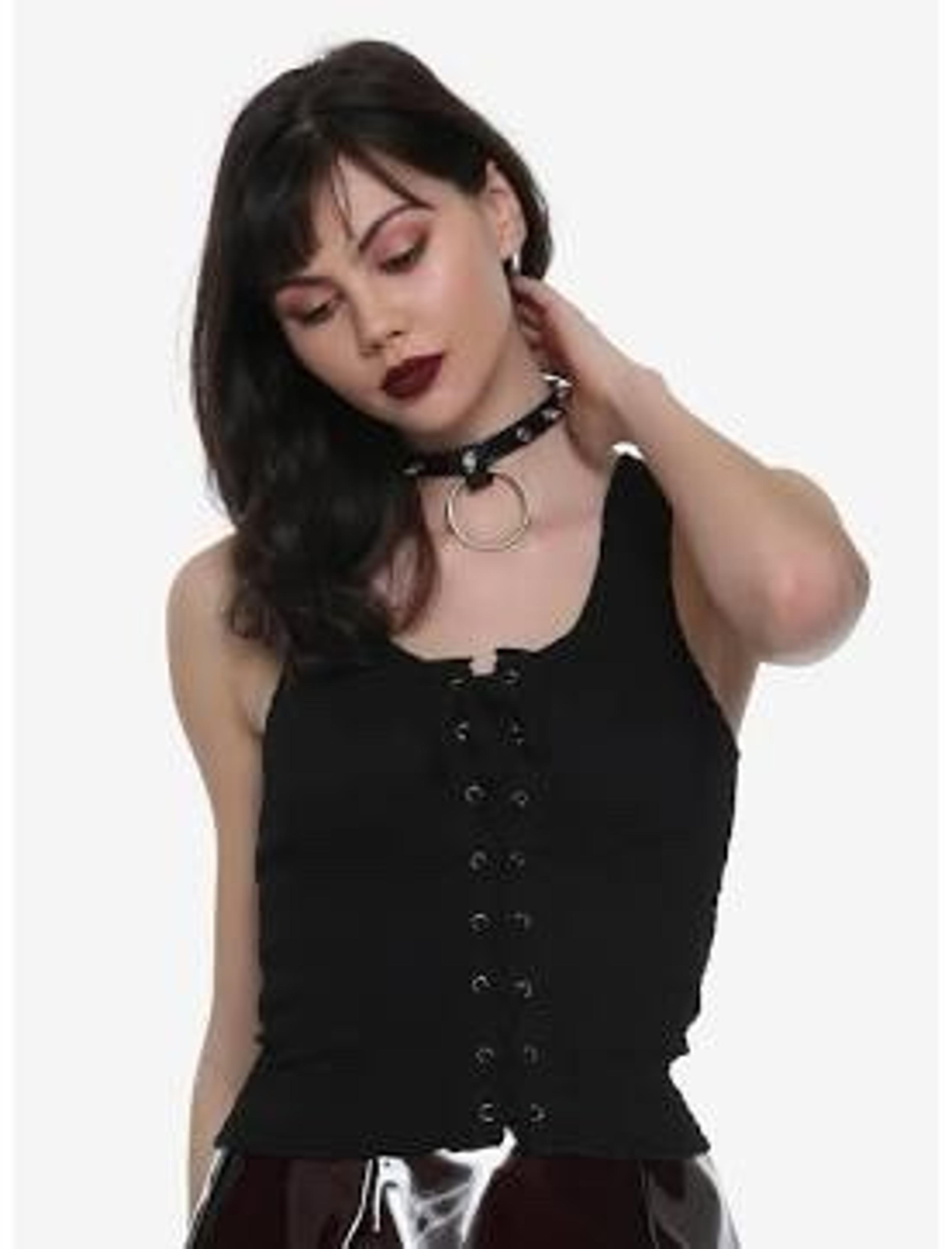 Hot Topic Black Smocked Lace-Up Girls Tank Top NWT 2X