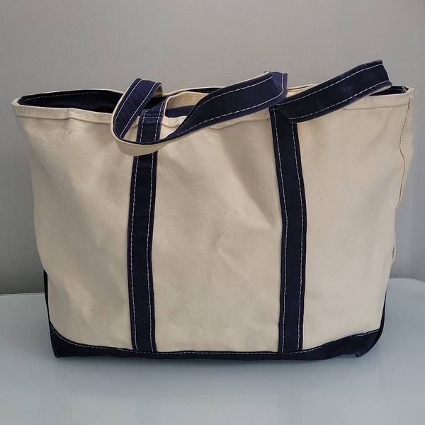 L.L. Bean Vintage 80's Boat and Tote Large Ivory & Navy Canvas Tote shops Bag