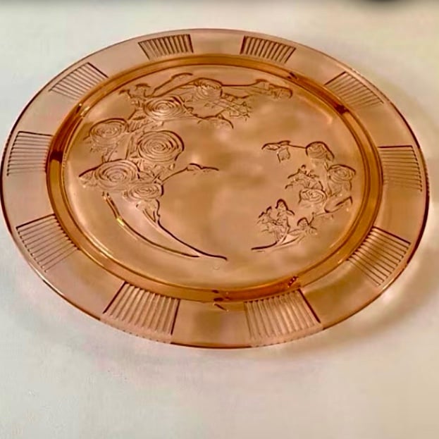 Vintage Depression Pink Glass Footed & Raised Cake Plate by Federal Glass Co.