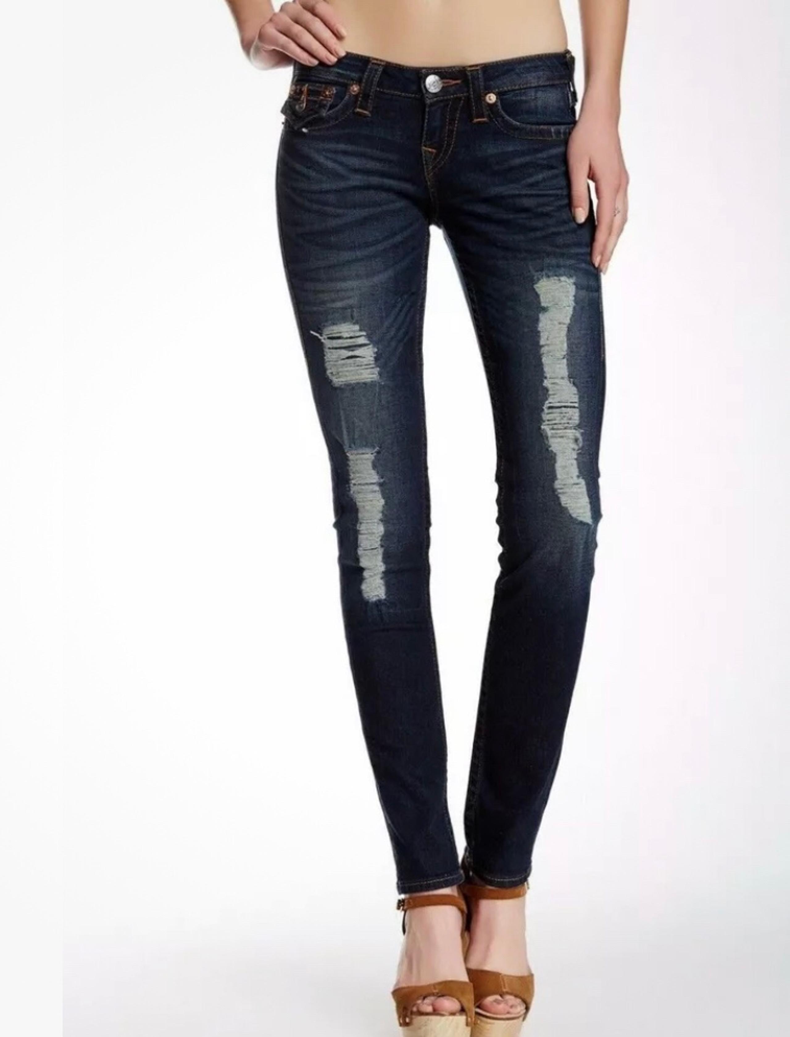 True Religion Women's Straight Leg Skinny Jeans Blue Moonshine 27 Hand Picked