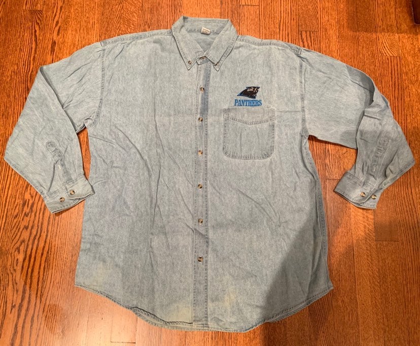 carolina panthers 90s denim shirt Large