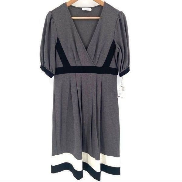 Calvin Klein Pleated Short Sleeve Dress Gray Size 10