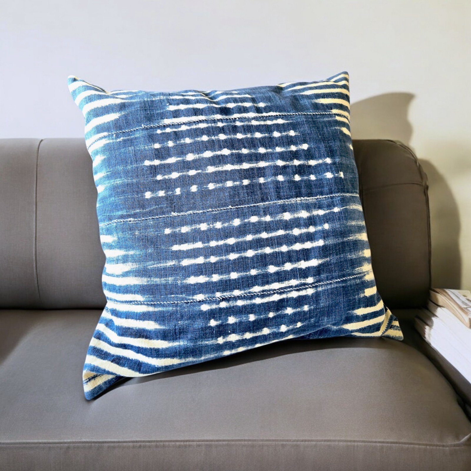 Large Pottery Barn Indigo Pillow, Down Insert 24 x 24, Bohemian Tribal Ethnic