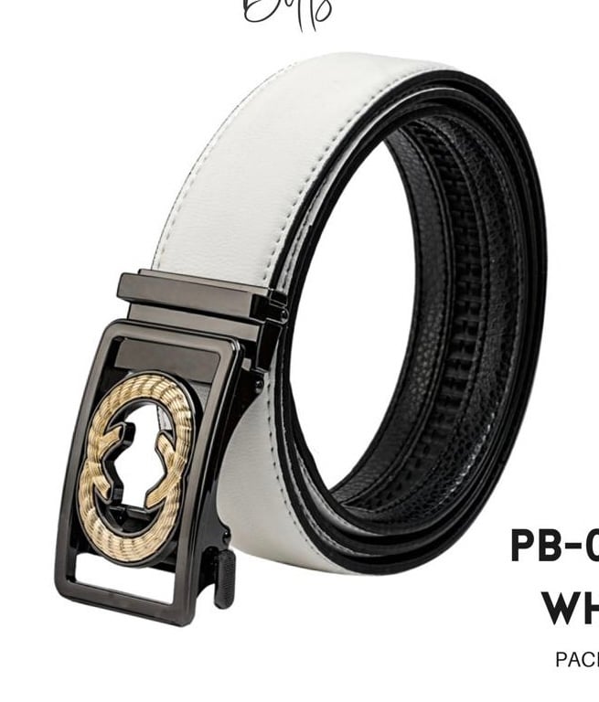 Double Ganc Chain Link Black Buckle White Strap Retractable Belt