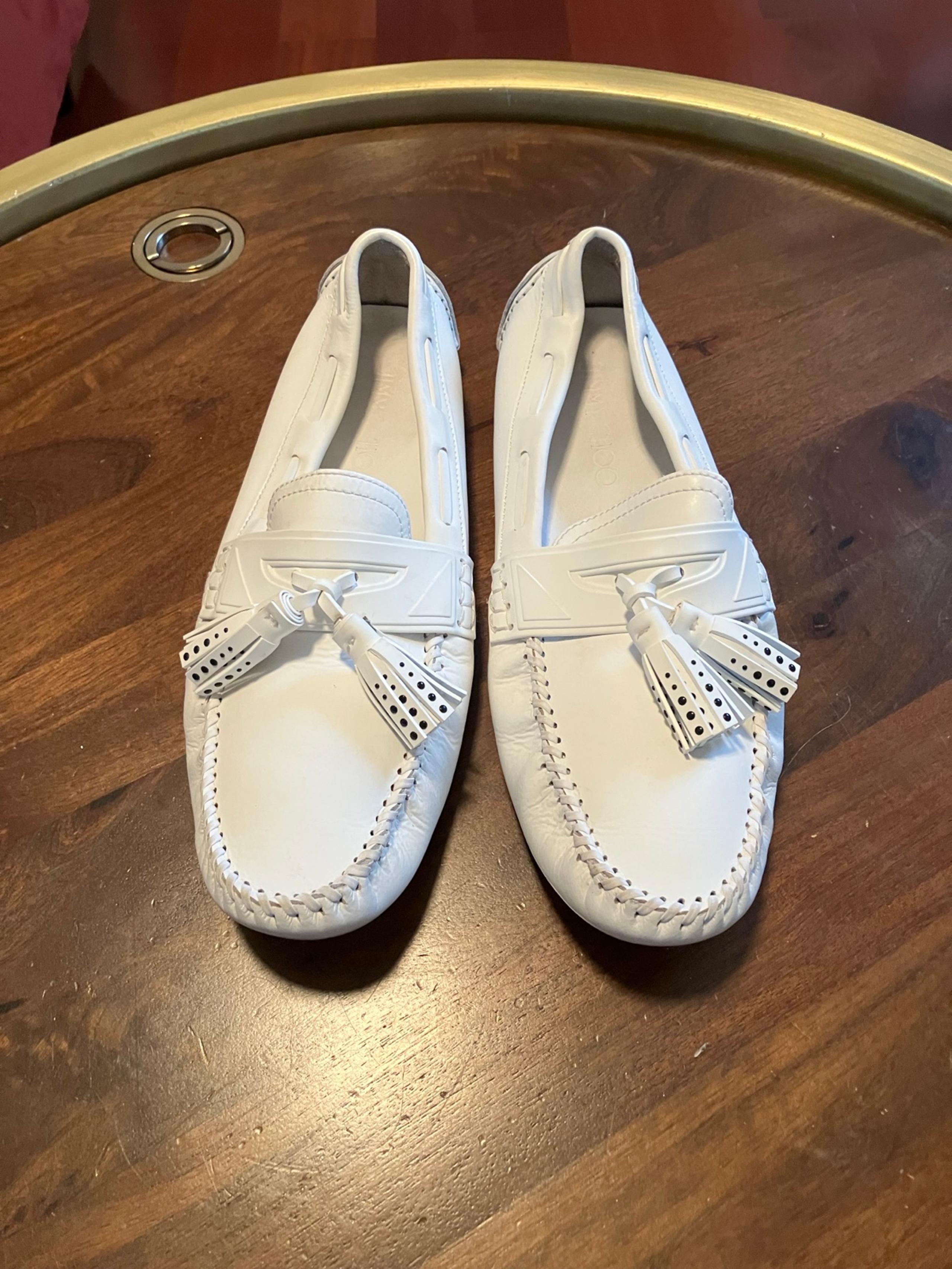 Mens White Leather Tassel Driving Loafers Shoes Sz 44 EU 11 US - Jimmy Choo