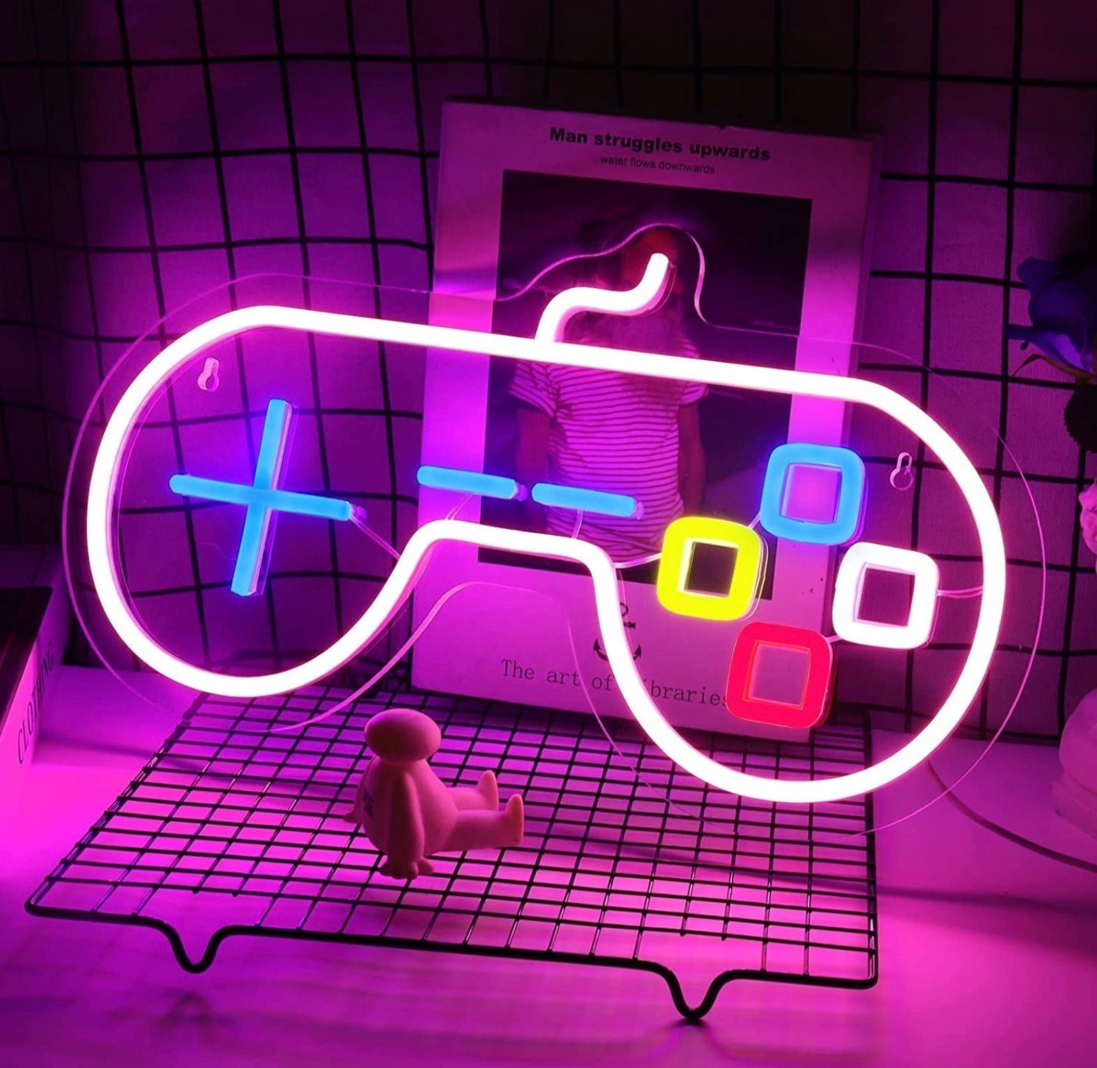 Fun Bright Vivid Pink Video Game Controller LED Night Light Room Wall Decoration