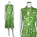 Vintage 70s Mod Dress Women's Medium Green Geometric Print Babydoll Mockneck