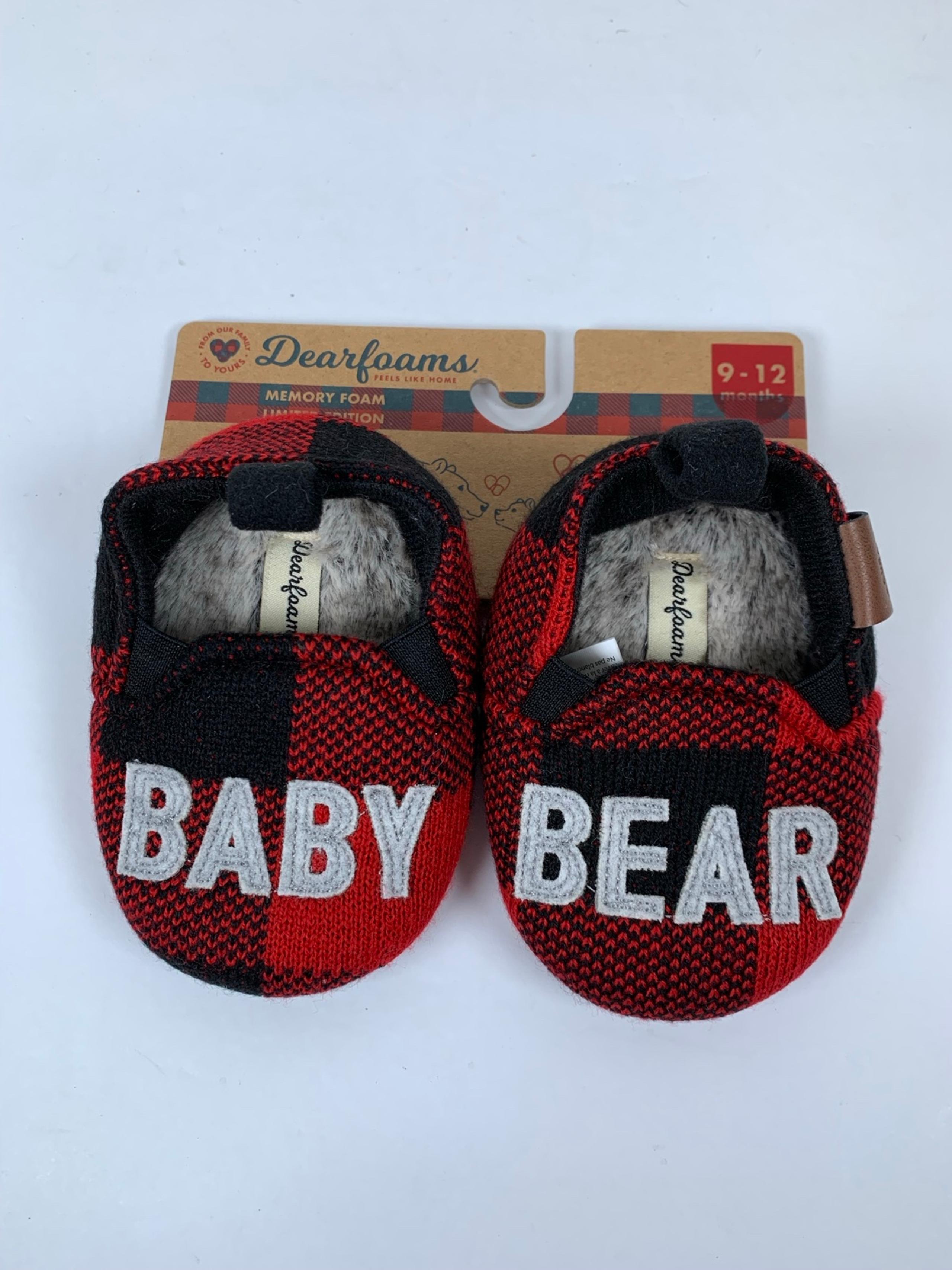 Dearfoams Baby Bear Red Black Plaid Memory Foam Slippers NEW 9-12 months   S185