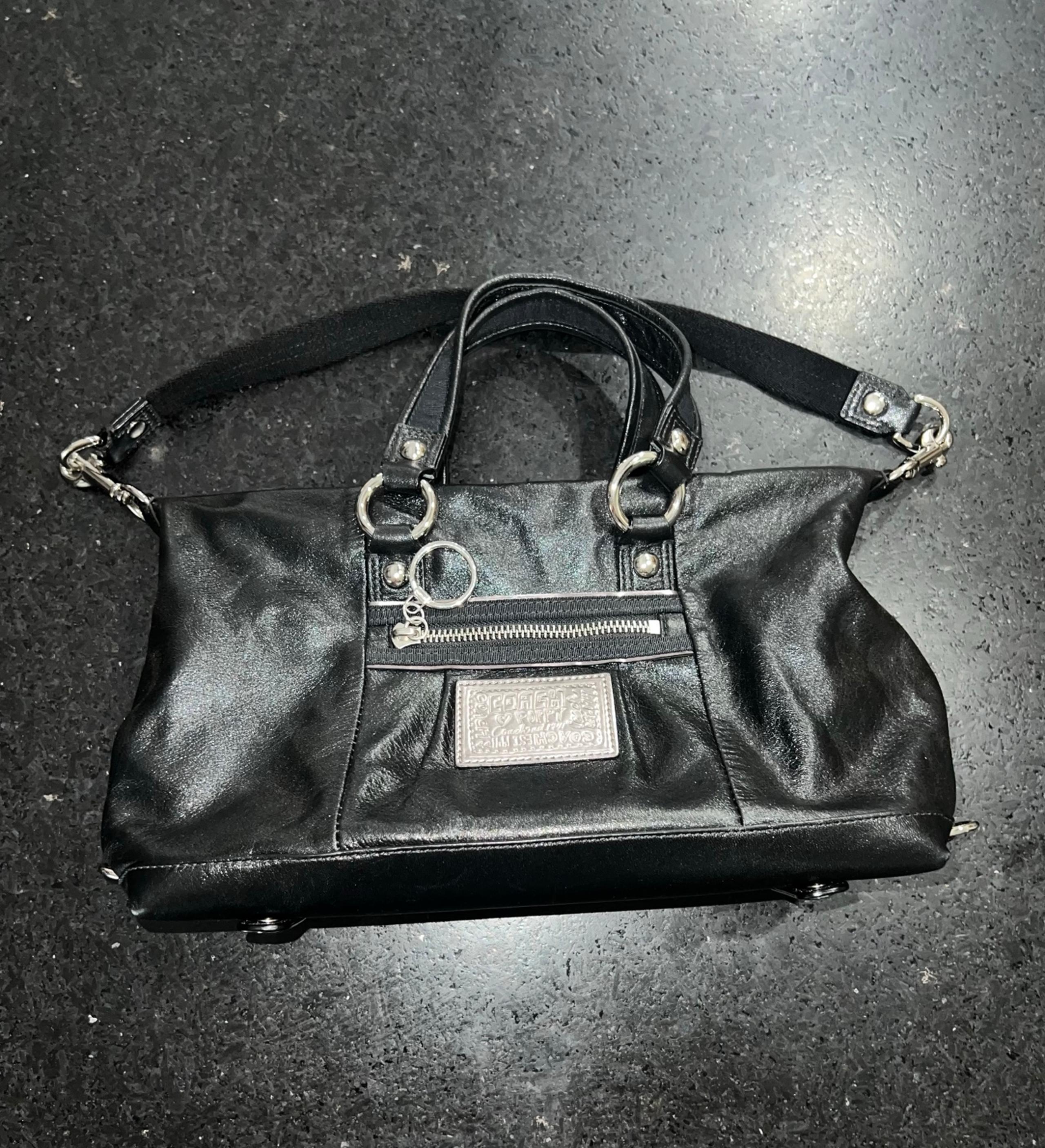 NEW COACH POPPY SHIMMER BLACK SATCHEL