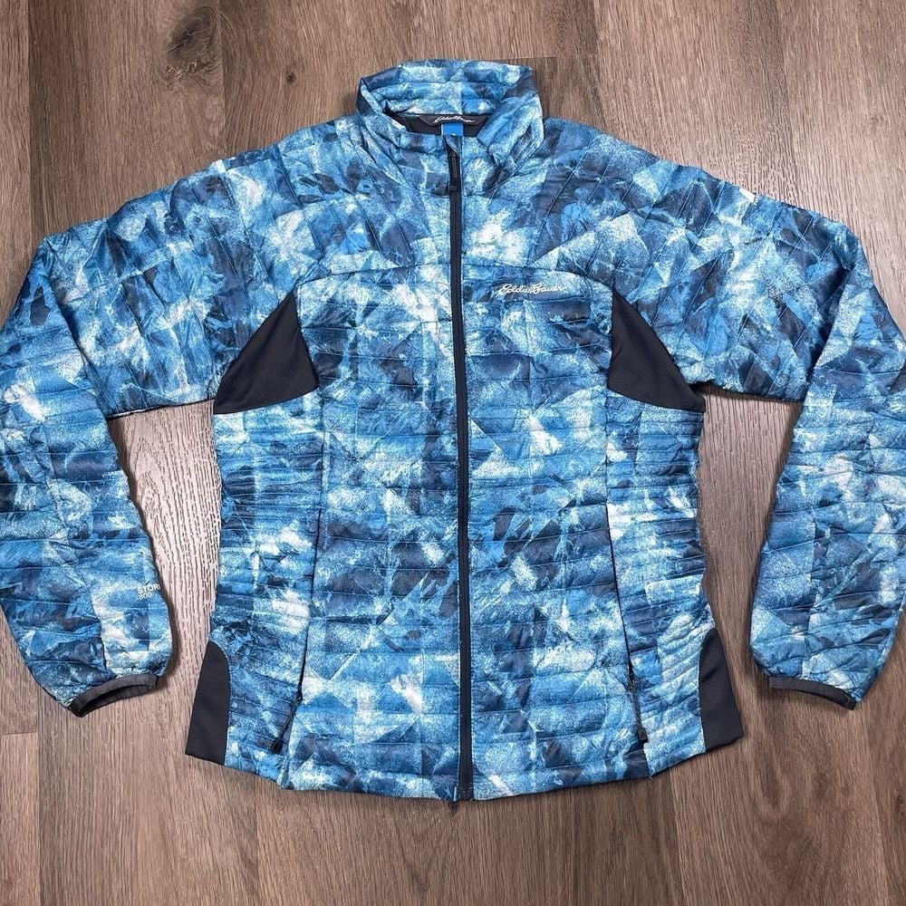 Eddie Bauer First Ascent Stormdown 800 Puffer Jacket Womens Size Small Blue AOP