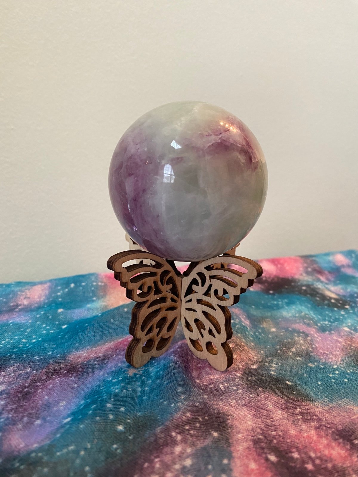 Fluorite Sphere on butterfly stand