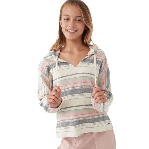 O'Neill Girl's Ivory Striped Cotton/Poly Rita Hooded Lounge Pullover NEW